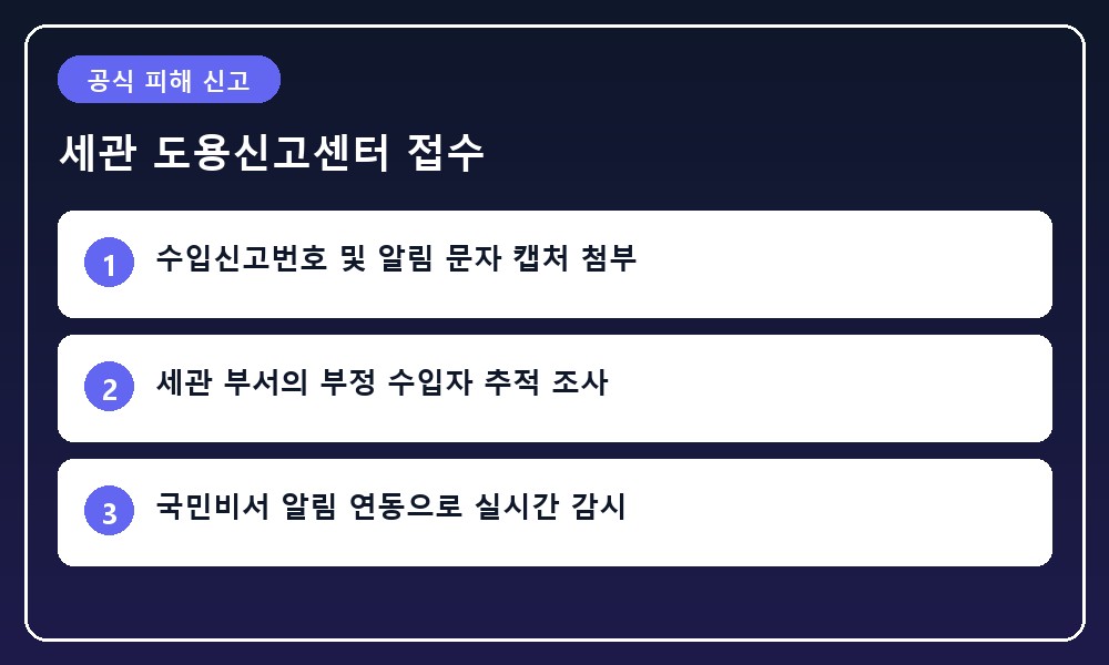 도용 신고 서식 문서와 공식 승인 도장 아이콘이 배치된 화면