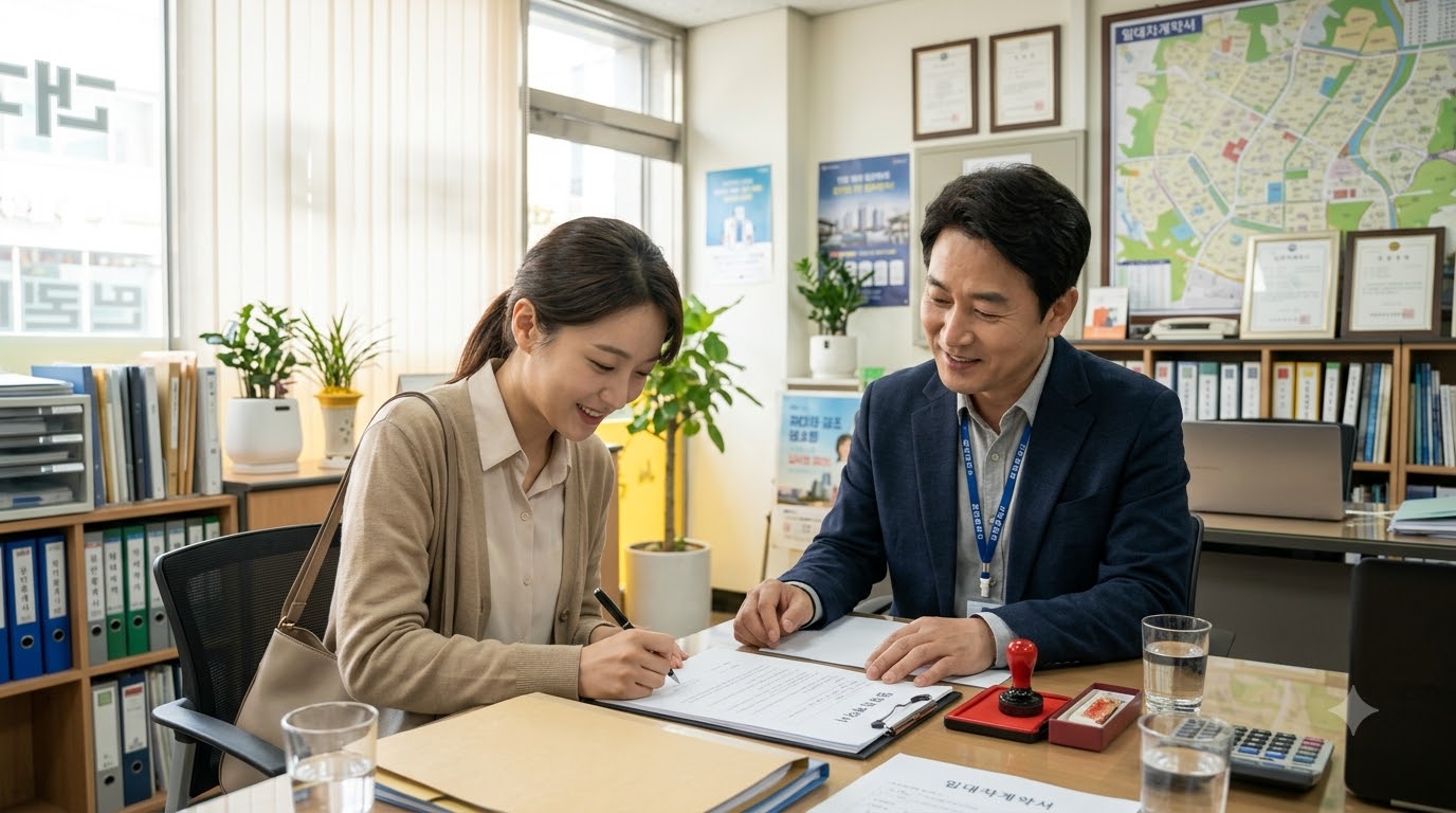 보증보험 가입으로 안심하고 전세 계약을 체결하는 세입자의 모습
